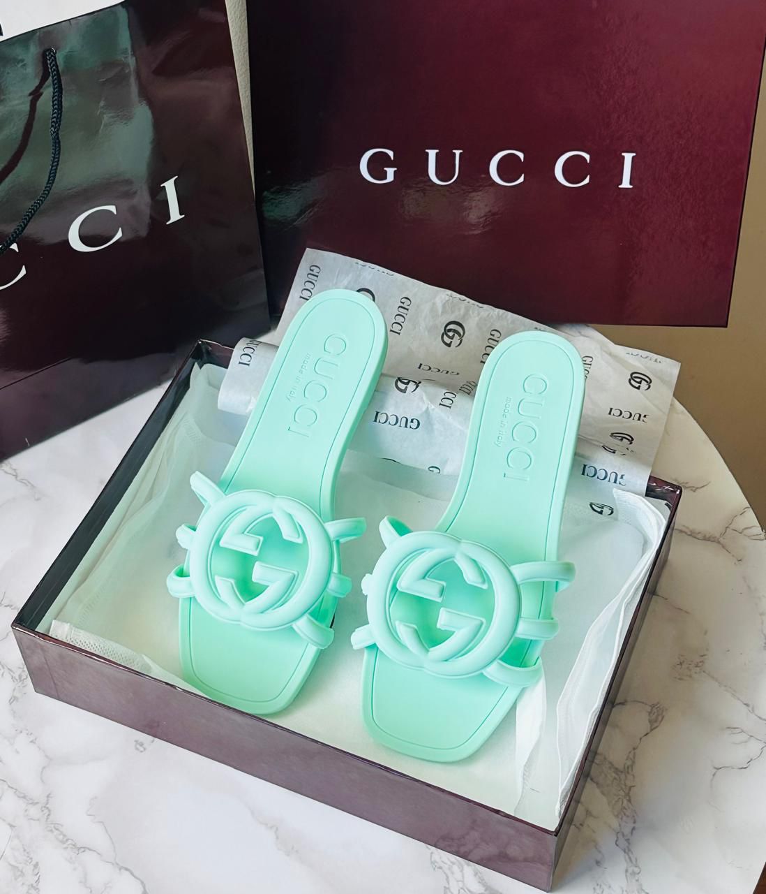 G-U-C-C-I Luxury Jelly Slippers – Premium Women Footwear | Summer Edition (Green)