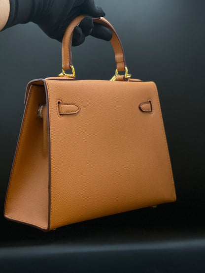 H-E-R-M-È-S Kelly Luxury Structured Top Handle Women Bag With Charm – Premium Edition (Brown)