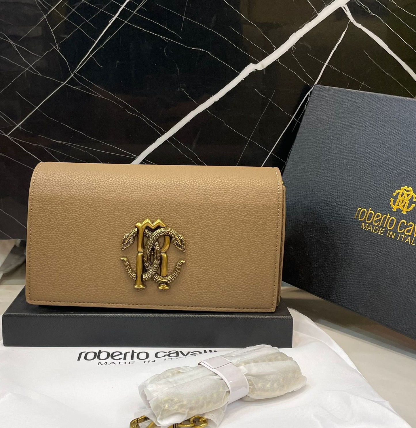 R-O-B-E-R-T-O C-A-V-A-L-L-I Luxury Italian-Inspired Crossbody Women Bag – Master Class Edition | (Beige)