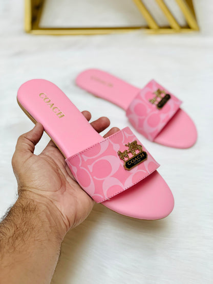 C-O-A-C-H Luxury Pink Flat Slippers – Premium Women Footwear | Chic Edition
