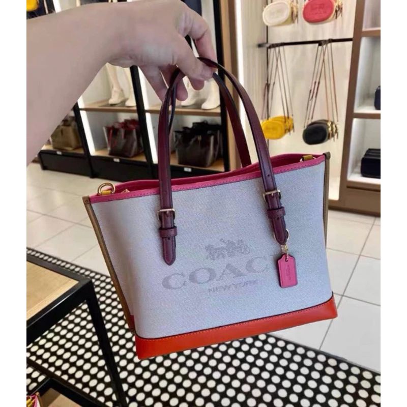 C-O-A-C-H Luxury Mollie-Inspired Tote Women Bag – Canvas & Smooth Leather | Premium Edition (Pink)