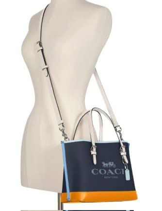 C-O-A-C-H Luxury Mollie-Inspired Tote Women Bag – Canvas & Smooth Leather | Premium Edition (Blue)