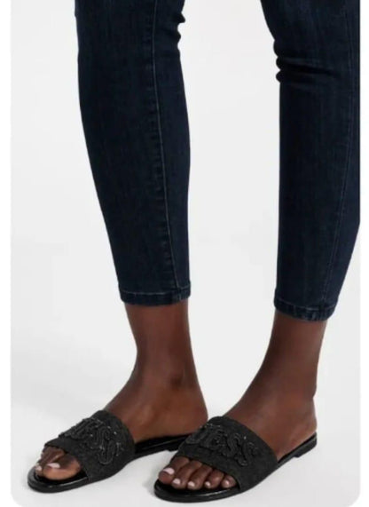 G-U-E-S-S Luxury Denim Flat Slippers | Chic Casual Edition (Black)