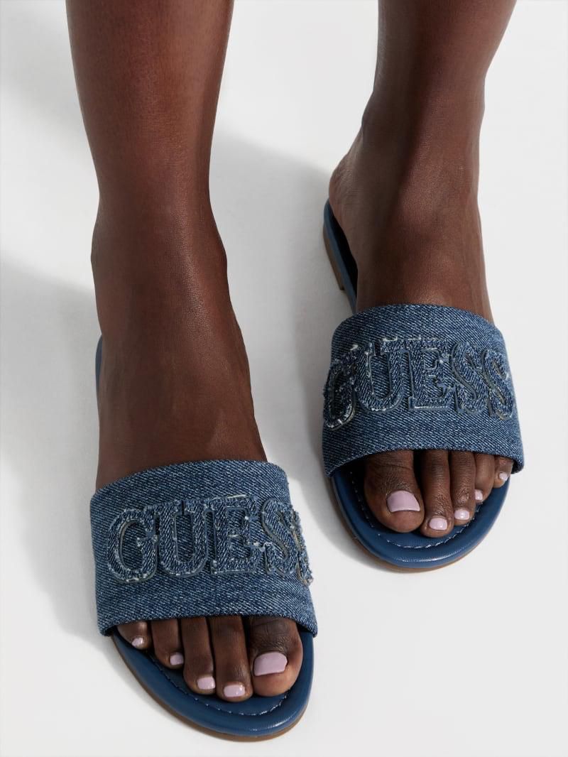 G-U-E-S-S Luxury Denim Flat Slippers | Chic Casual Edition (Blue)