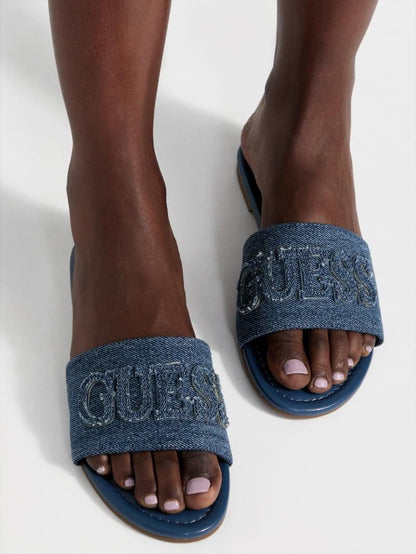G-U-E-S-S Luxury Denim Flat Slippers | Chic Casual Edition (Blue)