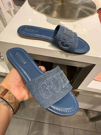G-U-E-S-S Luxury Denim Flat Slippers | Chic Casual Edition (Blue)