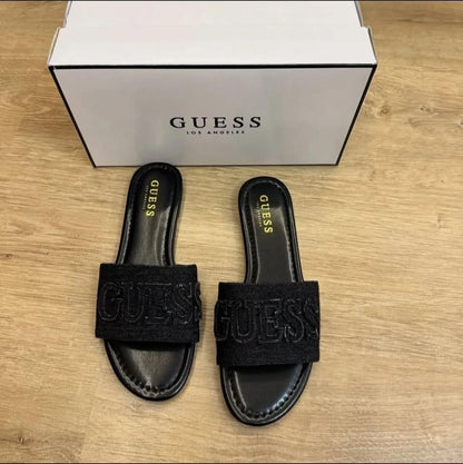G-U-E-S-S Luxury Denim Flat Slippers | Chic Casual Edition (Black)