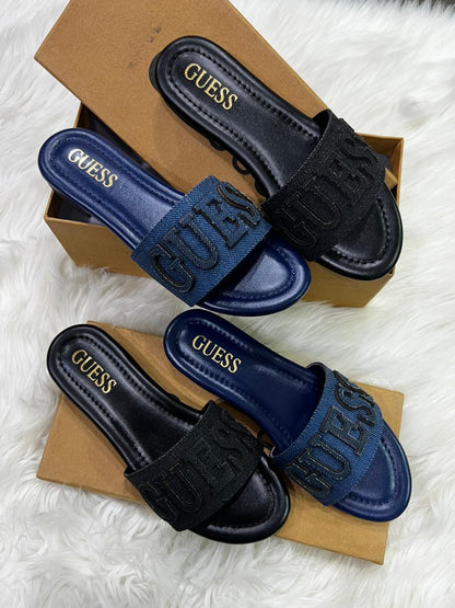 G-U-E-S-S Luxury Denim Flat Slippers | Chic Casual Edition (Blue)