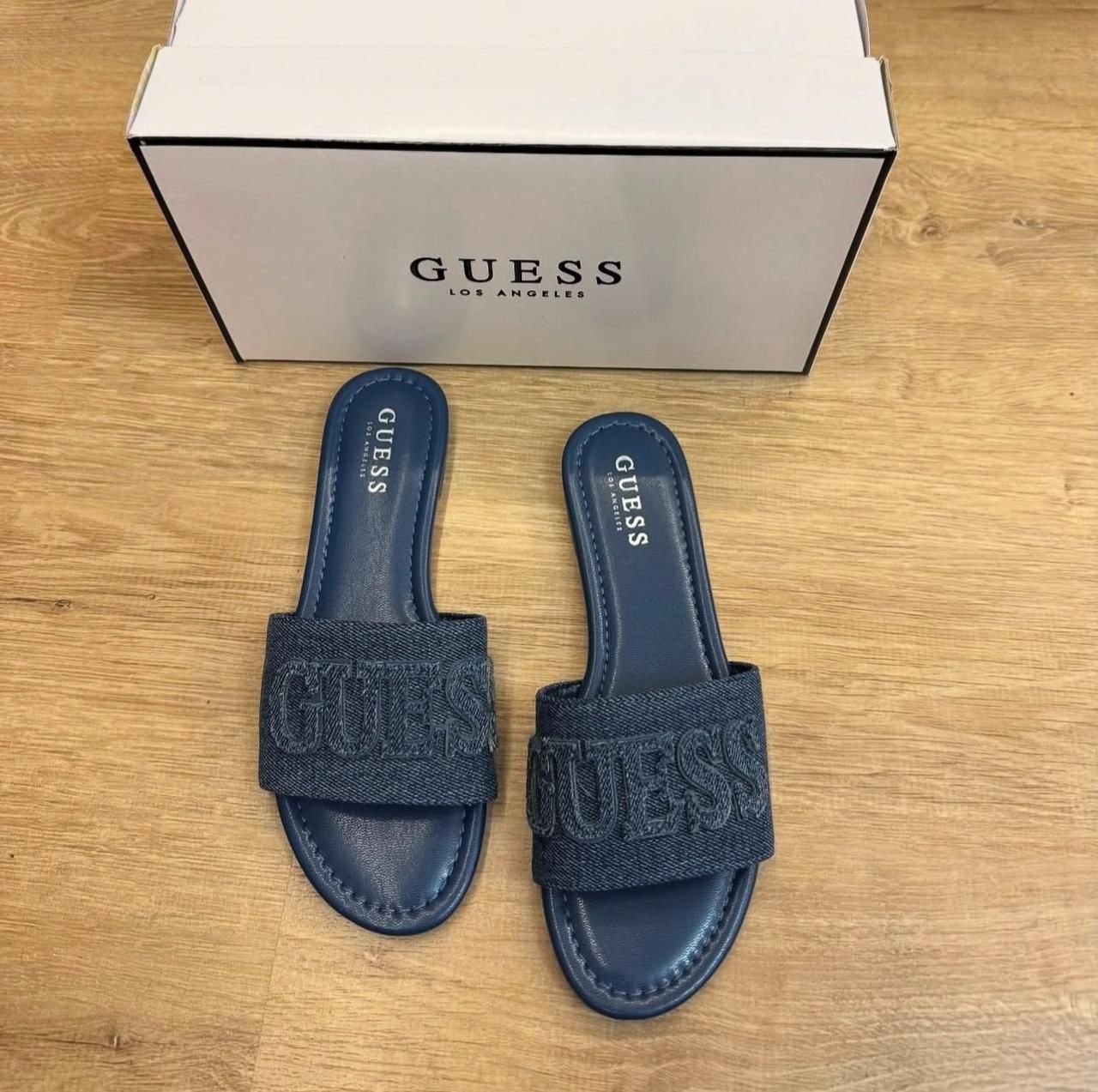 G-U-E-S-S Luxury Denim Flat Slippers | Chic Casual Edition (Blue)