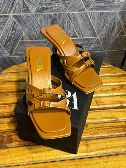 Z-A-R-A Inspired Strap Heels – Elegant Women Footwear | (Brown)