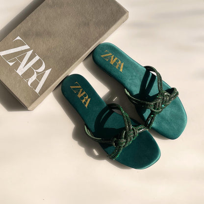 Z-A-R-A Inspired Flat Mesh Slippers – Premium Women Footwear (Green)