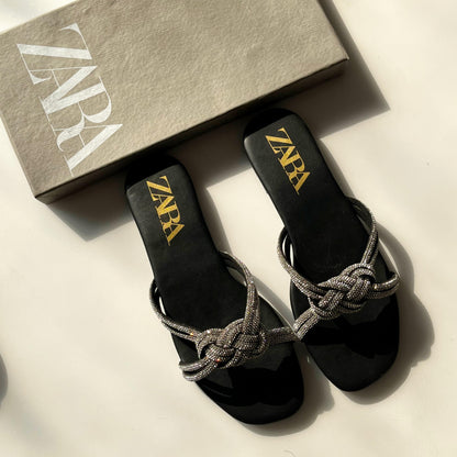 Z-A-R-A Inspired Flat Mesh Slippers – Premium Women Footwear (Black)