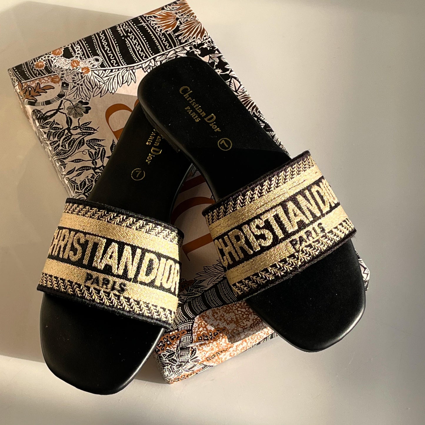 D-I-O-R Luxury Embroidered Flat Slippers – Premium Women Footwear | Elegant Edition