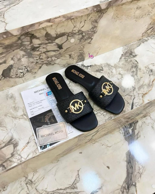 M-I-C-H-A-E-L K-O-R-S Inspired Flat Slippers – Regular Wear Women Footwear (Black)