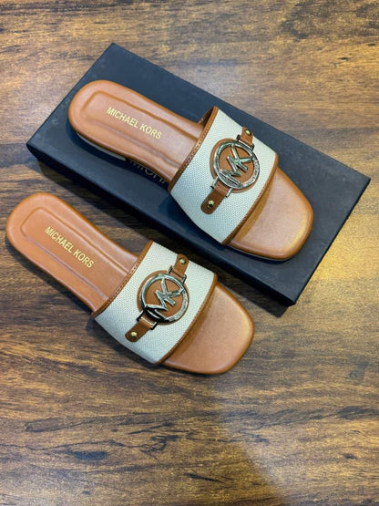 M-I-C-H-A-E-L K-O-R-S Inspired Flat Slippers – Regular Wear Women Footwear (Brown)