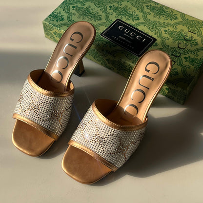 G-U-C-C-I Luxury Crystal-Embellished Heeled Sandals – Premium Women Footwear | Elegant Edition