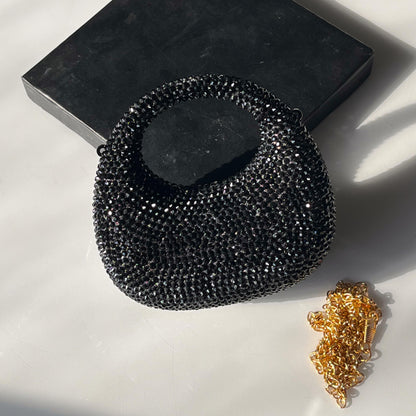 S-W-A-R-O-V-S-K-I Mini Rhinestone Clutch Women Bag – Glam Party Edition (Black)