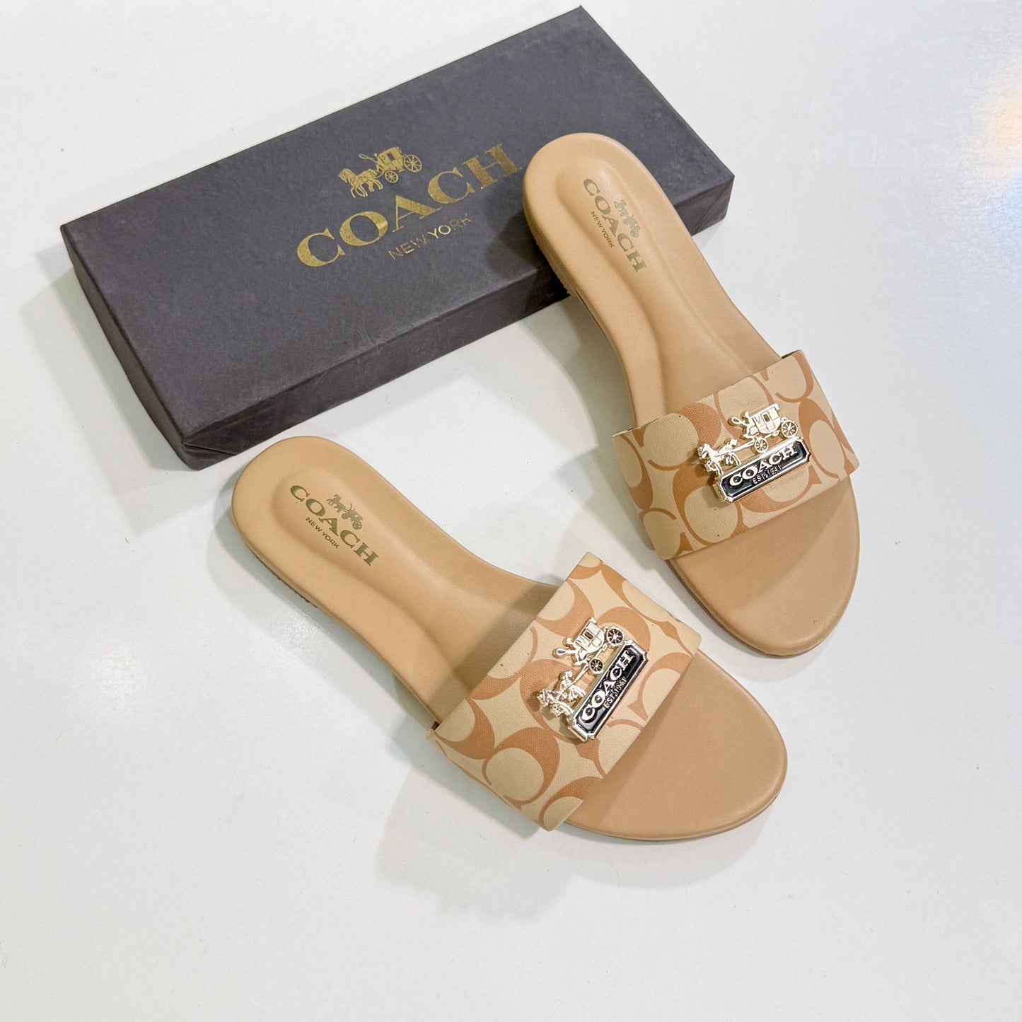 C-O-A-C-H Softy Flat Slippers – Elegant Women Footwear (Beige)