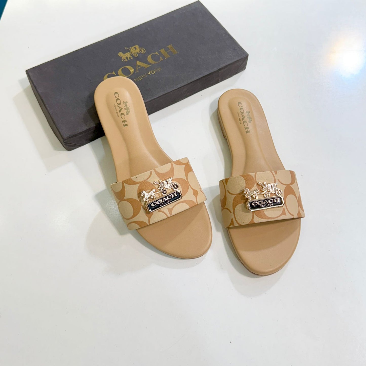 C-O-A-C-H Softy Flat Slippers – Elegant Women Footwear (Beige)