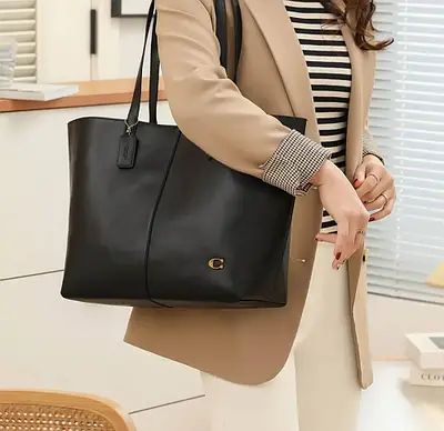 C-O-A-C-H North Tote Bag 32 – Premium Canvas & Leather Women Bag (Black-2)