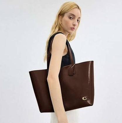 C-O-A-C-H North Tote Bag 32 – Premium Canvas & Leather Women Bag (Brown-2)