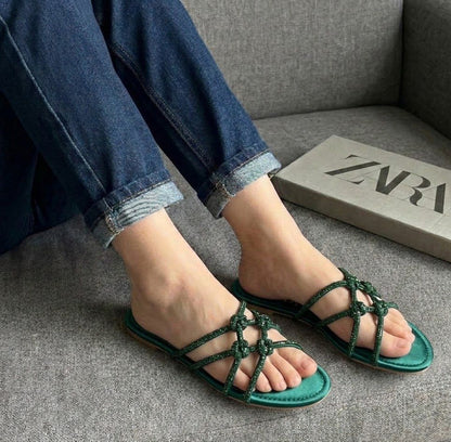 Z-A-R-A Flat Mesh Slippers – Casual Women Footwear (Green)