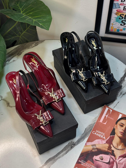 Y-S-L Slingback Women Heels – Pointed Toe Edition (Black)