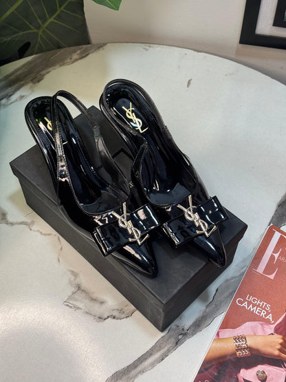 Y-S-L Slingback Women Heels – Pointed Toe Edition (Black)