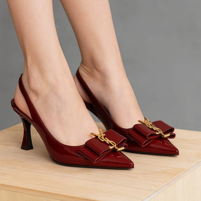 Y-S-L Slingback Women Heels – Pointed Toe Edition (Red)