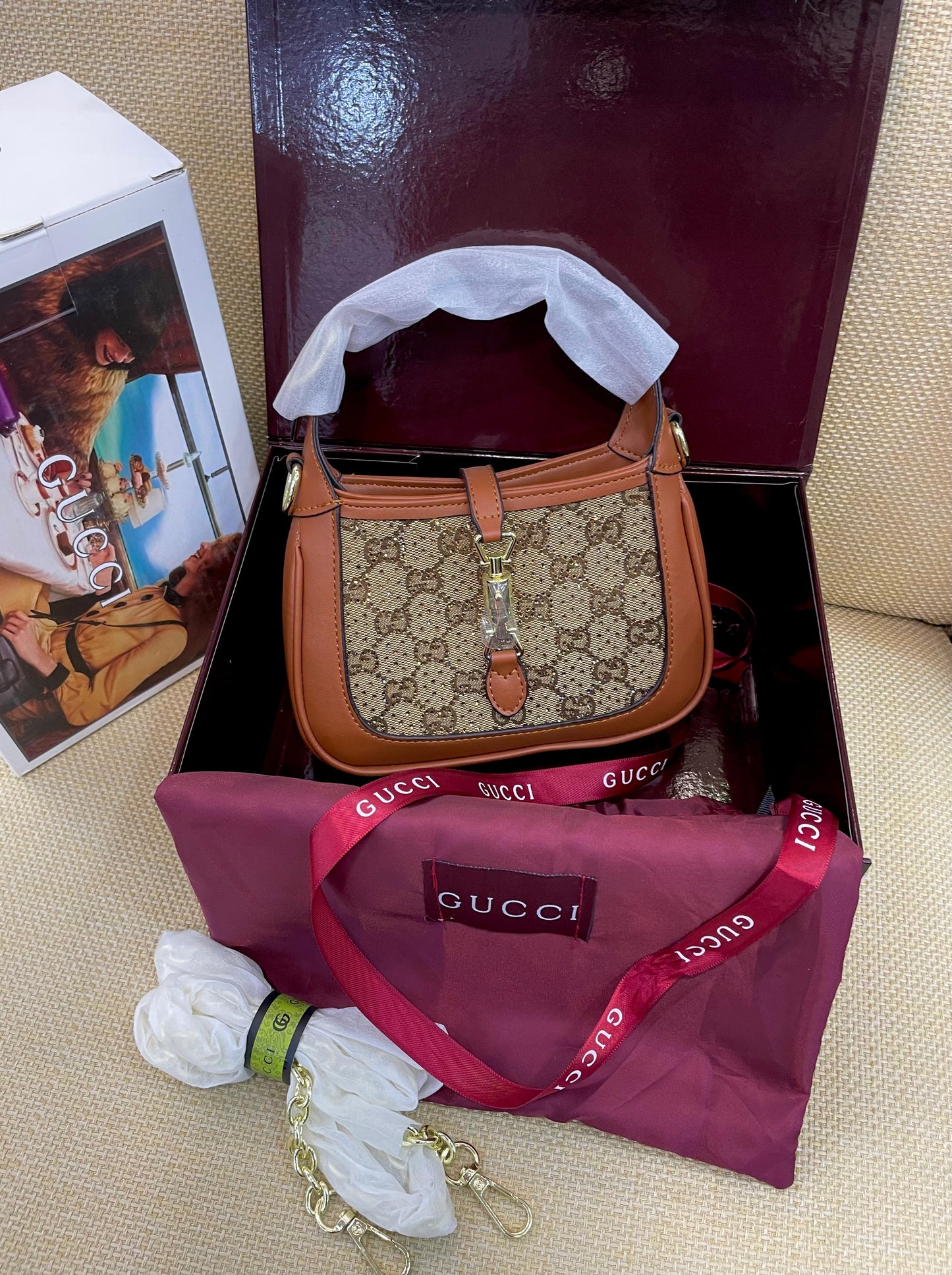 G-U-C-C-I Jackie Notte Crossbody Women Bag – Premium Class Edition (Brown)