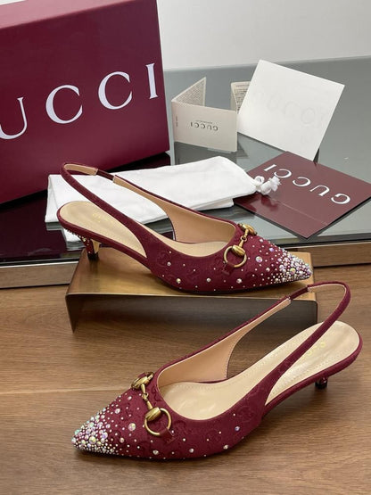 G-U-C-C-I Women’s Slingback Crystal Horsebit Heels – Premium Edition (Red)