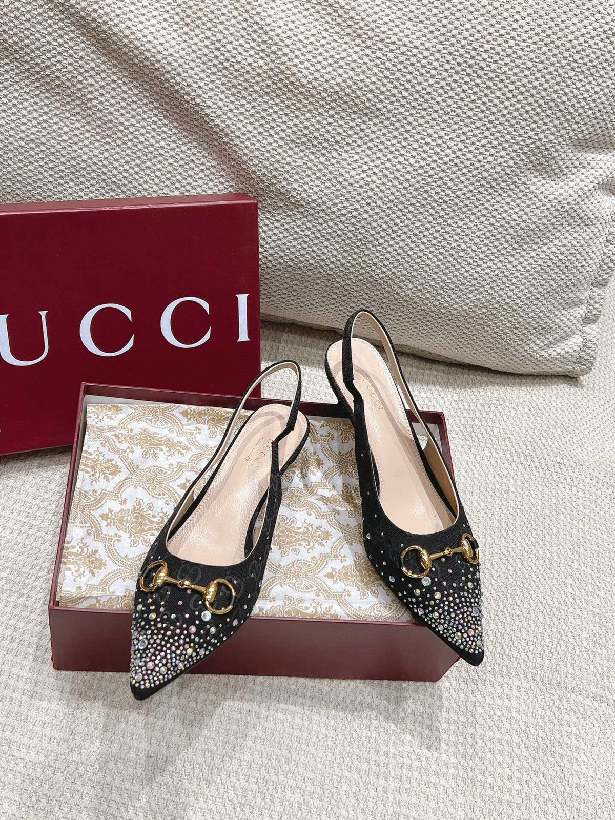 G-U-C-C-I Women’s Slingback Crystal Horsebit Heels – Premium Edition (Black)