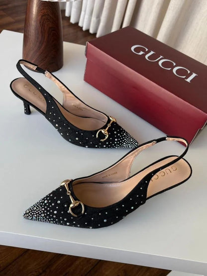 G-U-C-C-I Women’s Slingback Crystal Horsebit Heels – Premium Edition (Black)