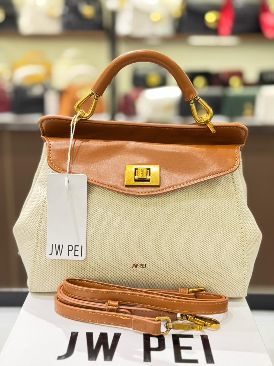 J-W P-E-I Lucia Classic Top Handle Women Bag – Elegant Everyday Style (White/Brown)