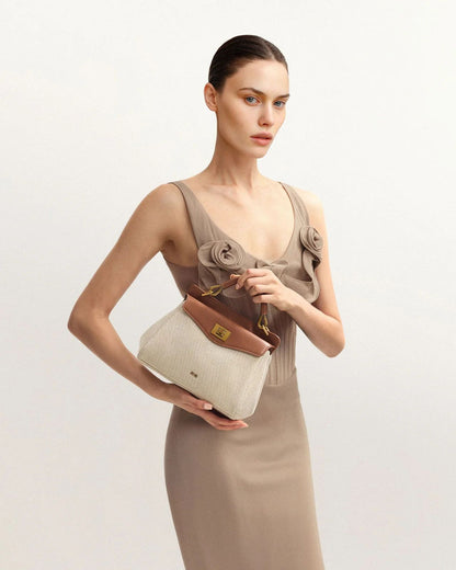 J-W P-E-I Lucia Classic Top Handle Women Bag – Elegant Everyday Style (White/Brown)
