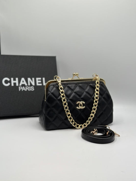 C-H-A-N-E-L Quilted Kiss-Lock Mini Shoulder Women Bag – Vintage Elegance (Black)