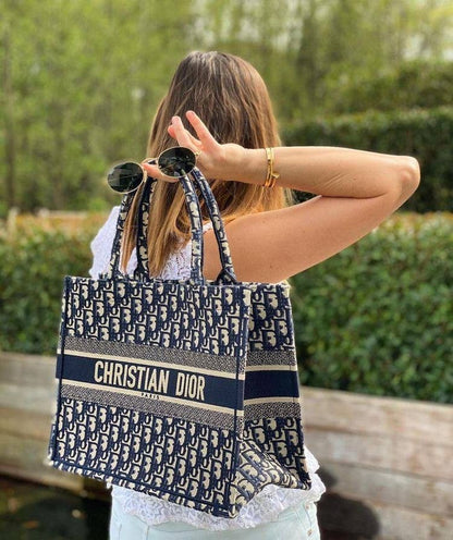C-H-R-I-S-T-I-A-N D-I-O-R Book Tote Women Bag – Fully Embroidered Luxury Edition (Blue)
