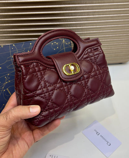 C-H-R-I-S-T-I-A-N D-I-O-R Jolie Top Handle Mini Women Bag – Elegant Edition (Maroon)