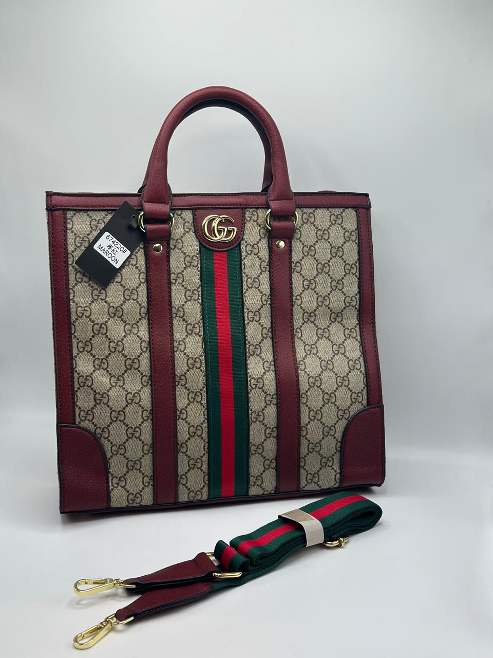 G-U-C-C-I Tote Women Bag – Classic Everyday Edition (Maroon/Brown)