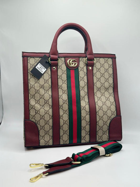 G-U-C-C-I Tote Women Bag – Classic Everyday Edition (Maroon/Brown)