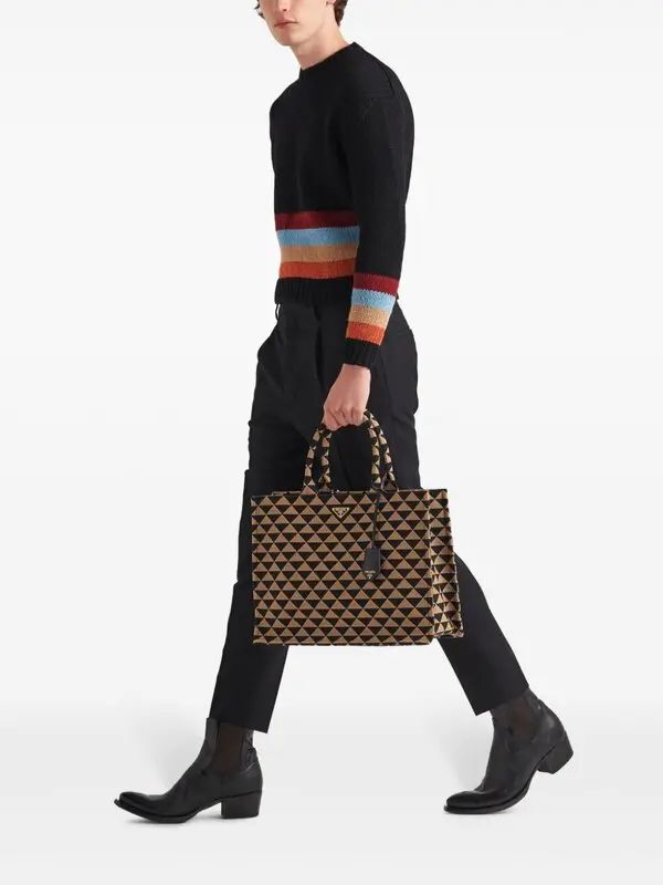 P-R-A-D-A Symbole Jacquard Tote – Premium Women Bag (Black/Beige)