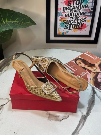 V-E-L-A-N-T-I-N-O Stone Heel – High Quality Women Footwear (Gold)
