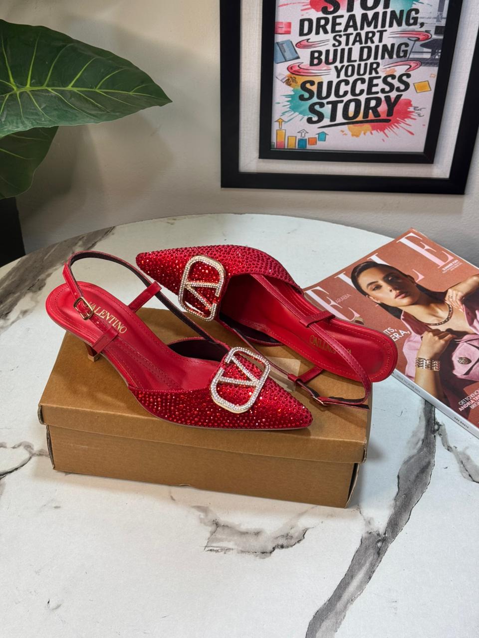 V-E-L-A-N-T-I-N-O Stone Heel – High Quality Women Footwear (Red)
