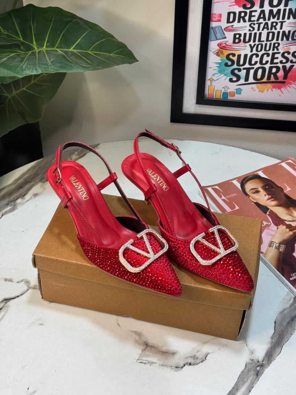V-E-L-A-N-T-I-N-O Stone Heel – High Quality Women Footwear (Red)