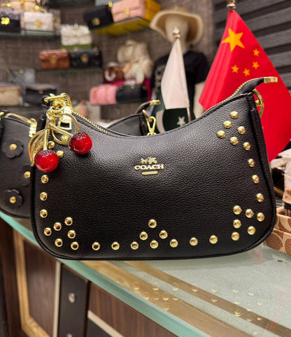 C-O-A-C-H Teri Shoulder Women Bag with Rivets – Master AAA Quality (Black-2)