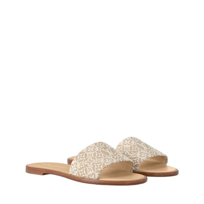 L-O-U-I-S V-U-I-T-T-O-N Embroidery Flat Slippers – Official Model Women Footwear (Beige)