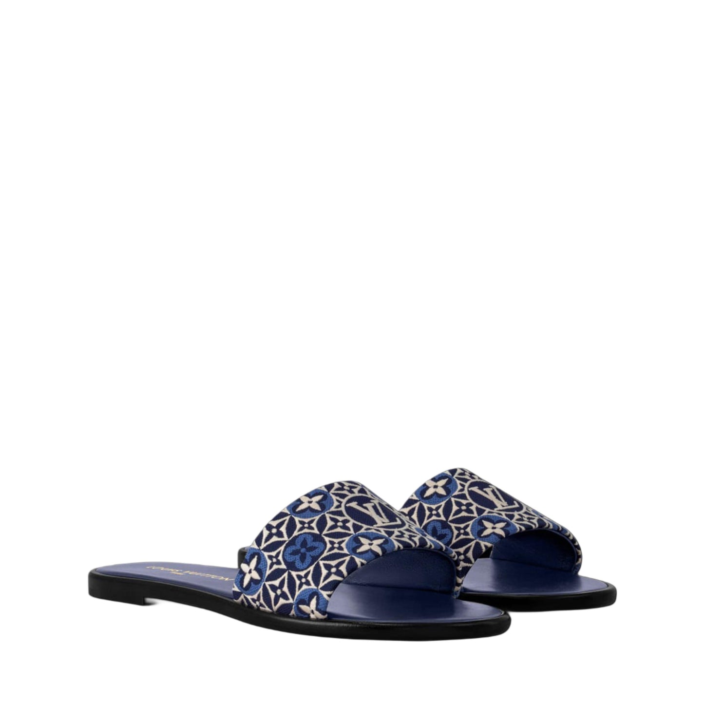 L-O-U-I-S V-U-I-T-T-O-N Embroidery Flat Slippers – Official Model Women Footwear (Blue)