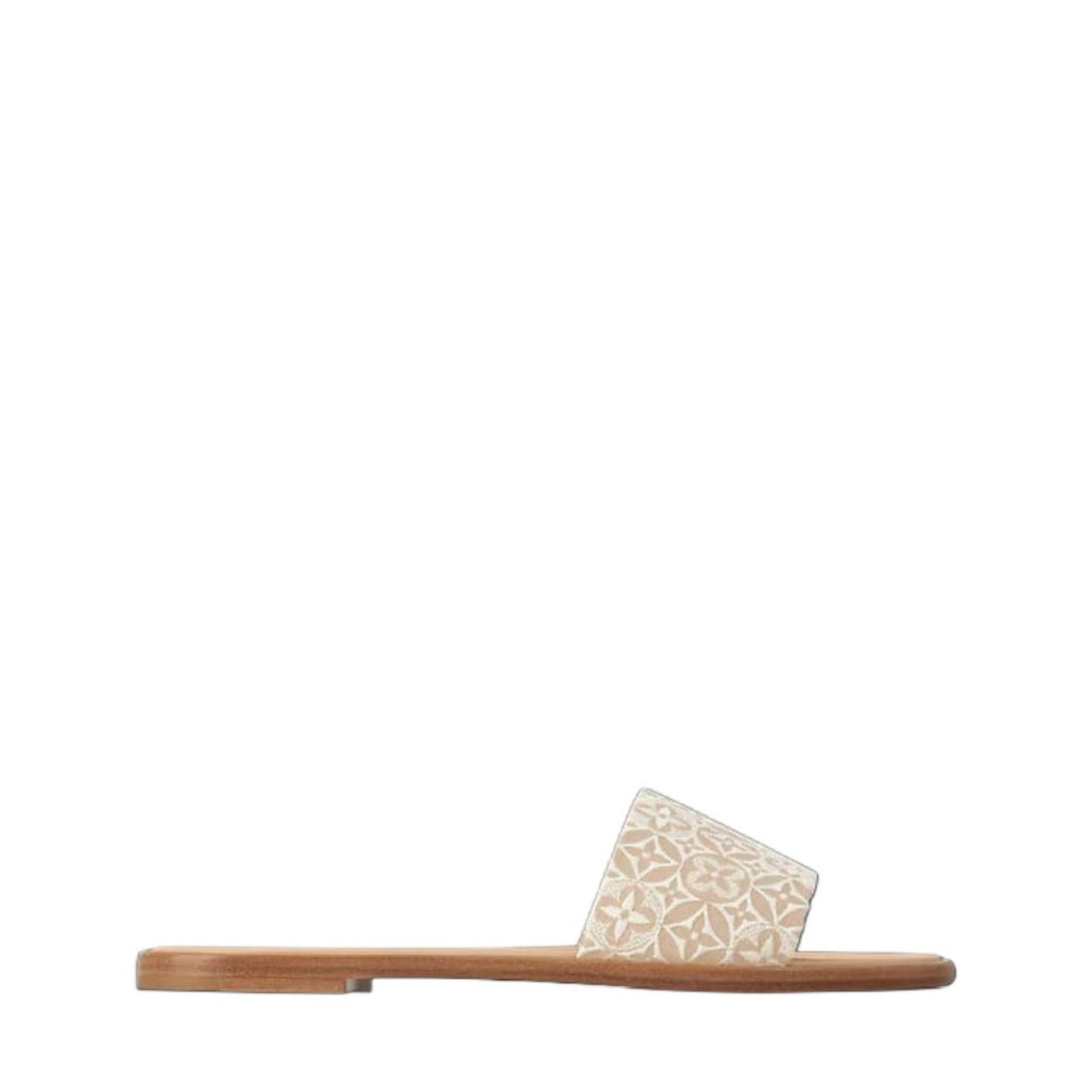 L-O-U-I-S V-U-I-T-T-O-N Embroidery Flat Slippers – Official Model Women Footwear (Beige)