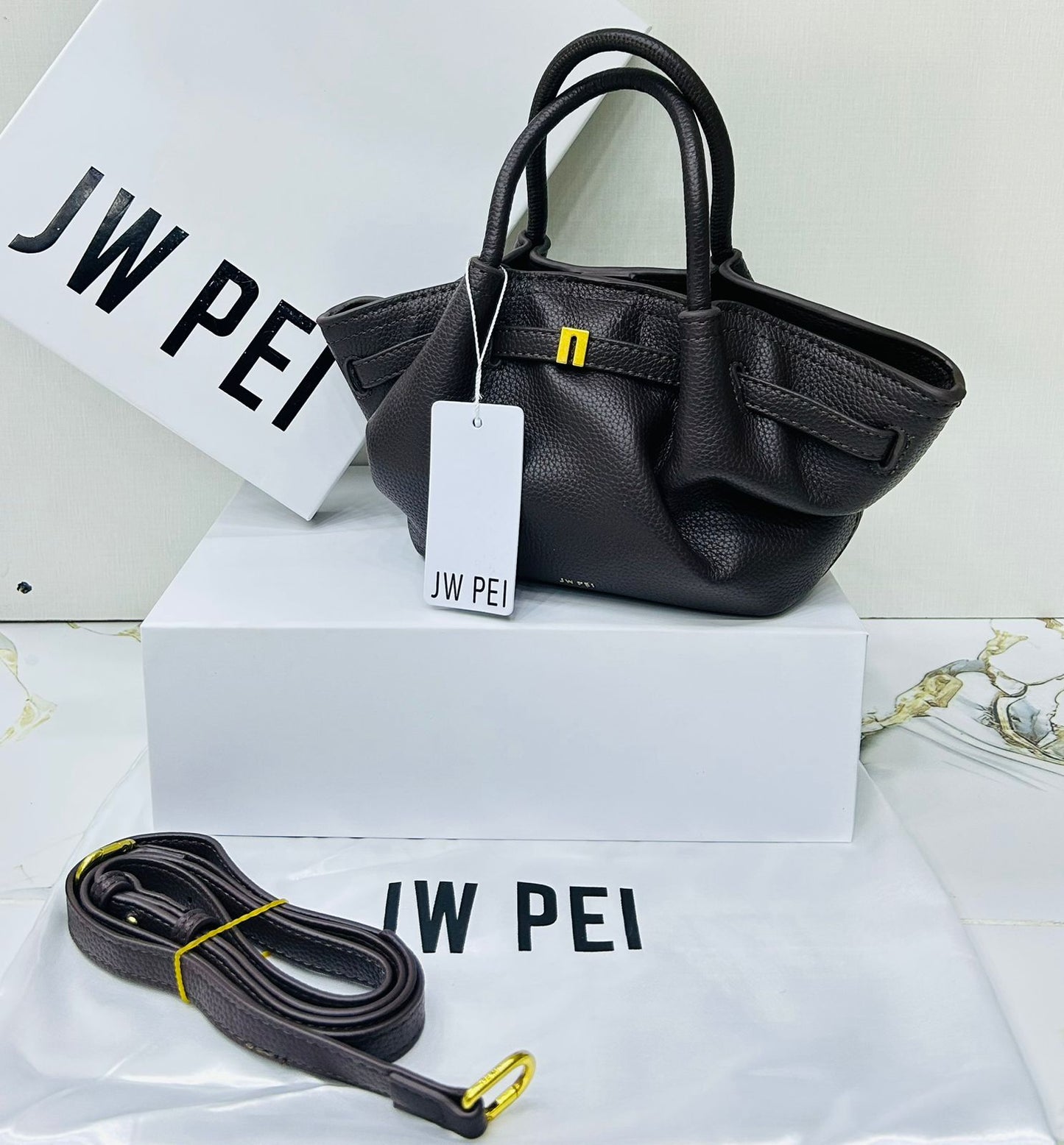 J-W P-E-I Hana Mini Women Bag – Shiny Material Edition (Brown)