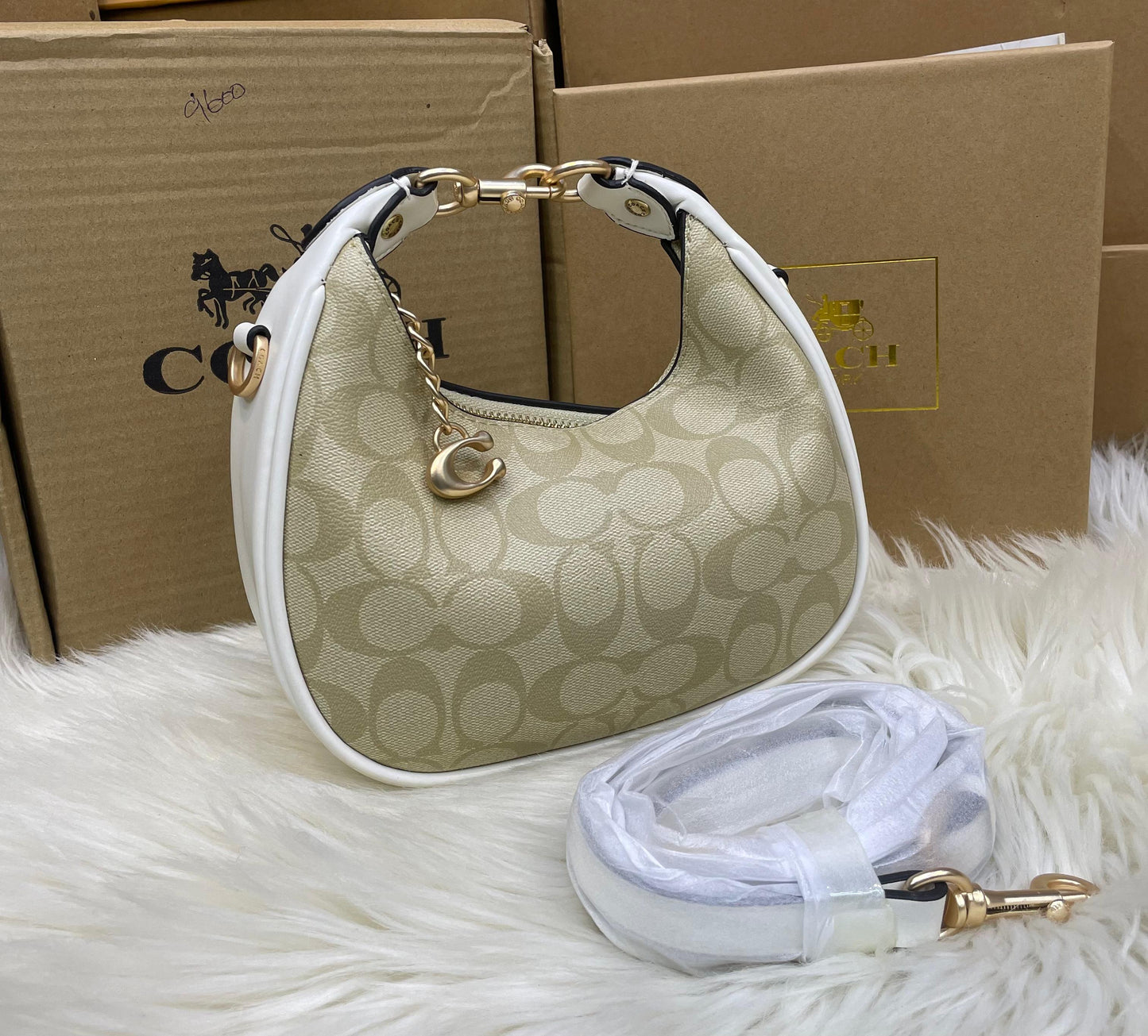 C-O-A-C-H Jonie Mini Women Bag – Compact Luxury Edition (White/Brown)